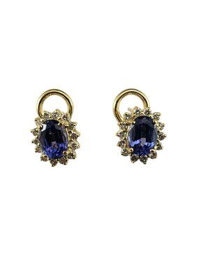 14K Yellow Gold Tanzanite & Diamond Halo Earrings #19899